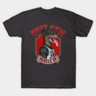 Fun Rottweiler in Rott Gym Muscle Up with red accents T-Shirt